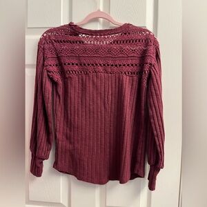 Maurices Women’s Maroon Ribbed Crochet Accent Blouse Xsmall
